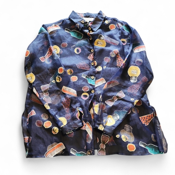 Vintage The Silver By Dorothy Schoelen Sheer Novelty Blouse Multicolored Size L - Picture 8 of 8